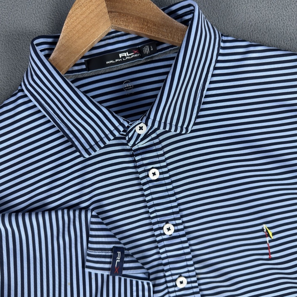 RLX Ralph Lauren Polo Shirt Mens Large Blue North Shore CC Glenview Crest Golf